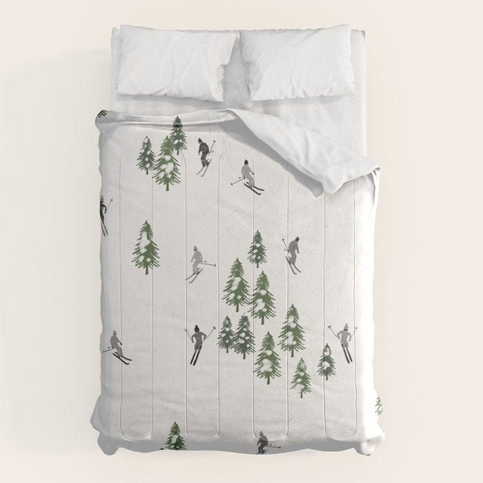 Monochrome aerial skiers illustration Comforter Gallery Image 1