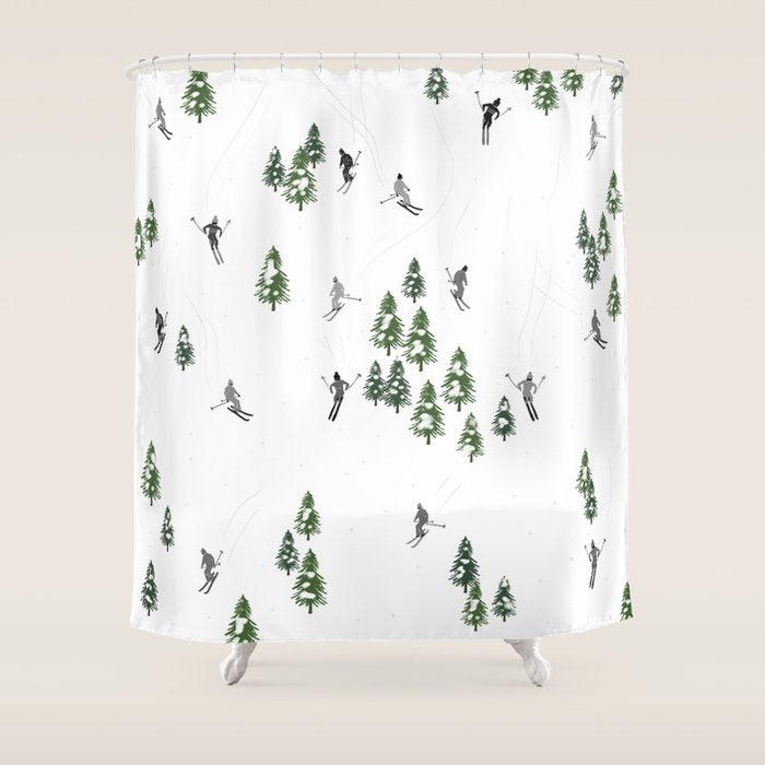Monochrome aerial skiers illustration Shower Curtain