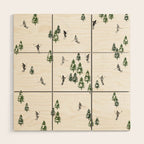 Monochrome aerial skiers illustration Wood Wall Art Gallery Image 1