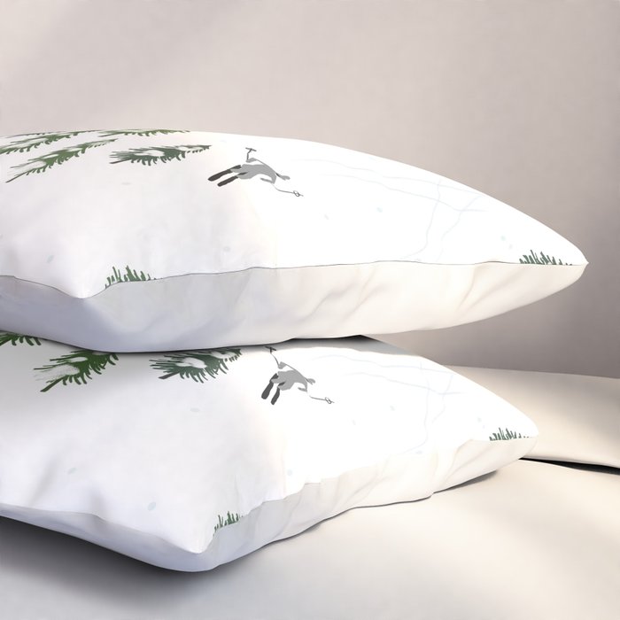 Monochrome aerial skiers illustration Pillow Sham Gallery Image 3