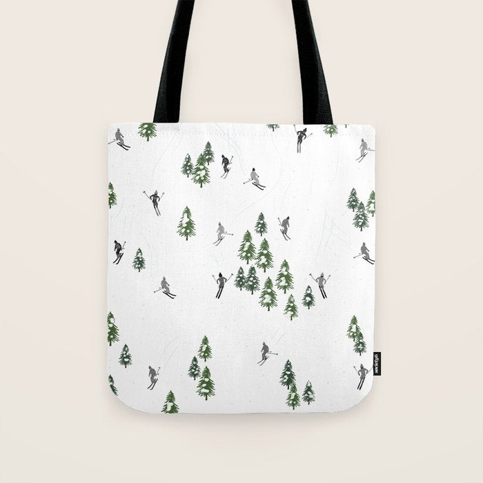 Monochrome aerial skiers illustration Tote Bag Gallery Image 1