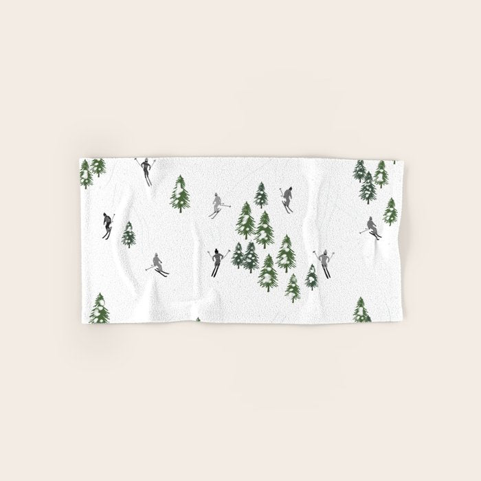Monochrome aerial skiers illustration Bath Towel Gallery Image 1