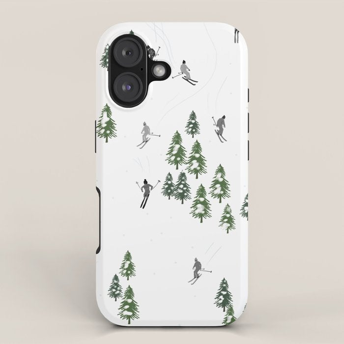 Monochrome aerial skiers illustration iPhone Case Gallery Image 1