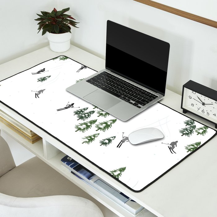 Monochrome aerial skiers illustration Desk Mat Gallery Image 2