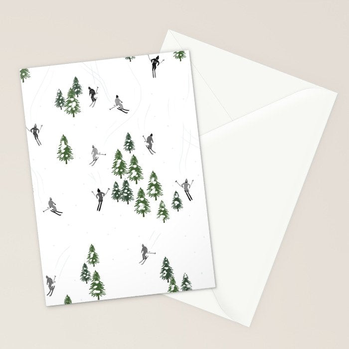 Monochrome aerial skiers illustration Stationery Card Gallery Image 2