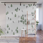 Monochrome aerial skiers illustration Wall Mural Gallery Image 1