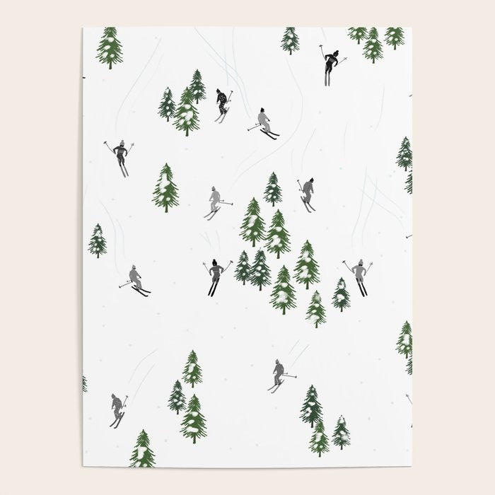 Monochrome aerial skiers illustration Poster Gallery Image 4