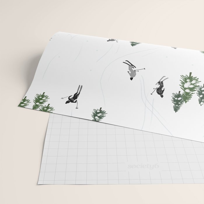 Monochrome aerial skiers illustration Wrapping Paper Gallery Image 2
