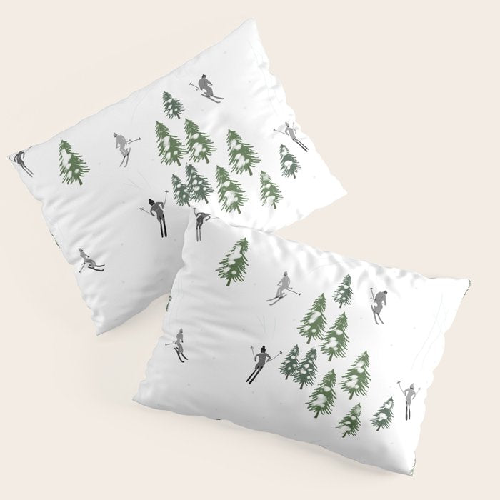 Monochrome aerial skiers illustration Pillow Sham Gallery Image 3