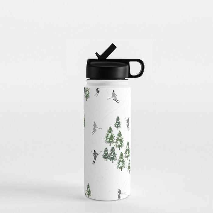 Monochrome aerial skiers illustration Water Bottle Gallery Image 1
