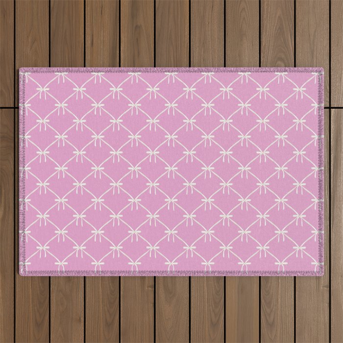 Bows & Ribbons Pattern LIII Y2K Fuchsia Pink Outdoor Rug Gallery Image 1