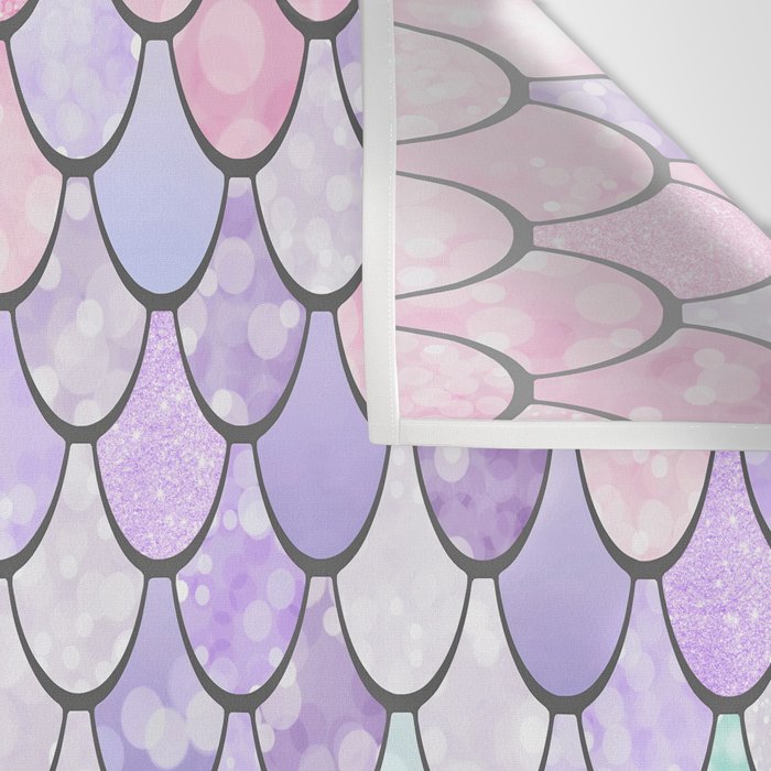 Cute Mermaid Pattern, Pink, Purple, Teal, Pastel Aesthetics Wall Tapestry Gallery Image 3