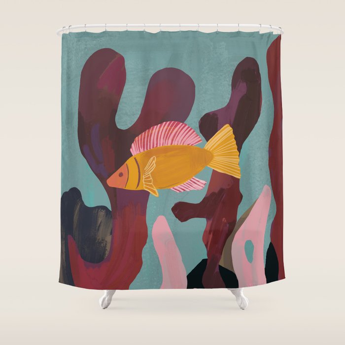 Coral and Fish Shower Curtain Gallery Image 1