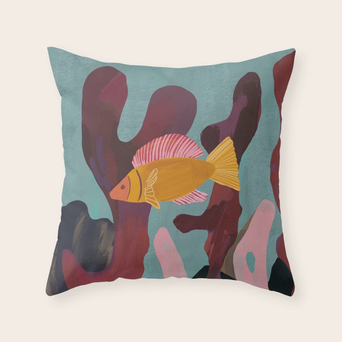 Coral and Fish Throw Pillow Gallery Image 1