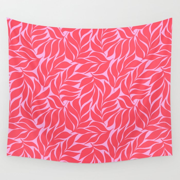 Hot Pink Tropical Palm Leaves Wall Tapestry Gallery Image 4