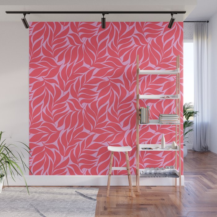 Hot Pink Tropical Palm Leaves Wall Mural Gallery Image 1