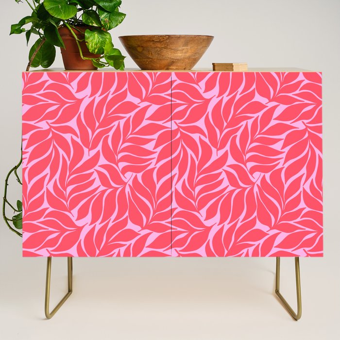 Hot Pink Tropical Palm Leaves Credenza Gallery Image 1