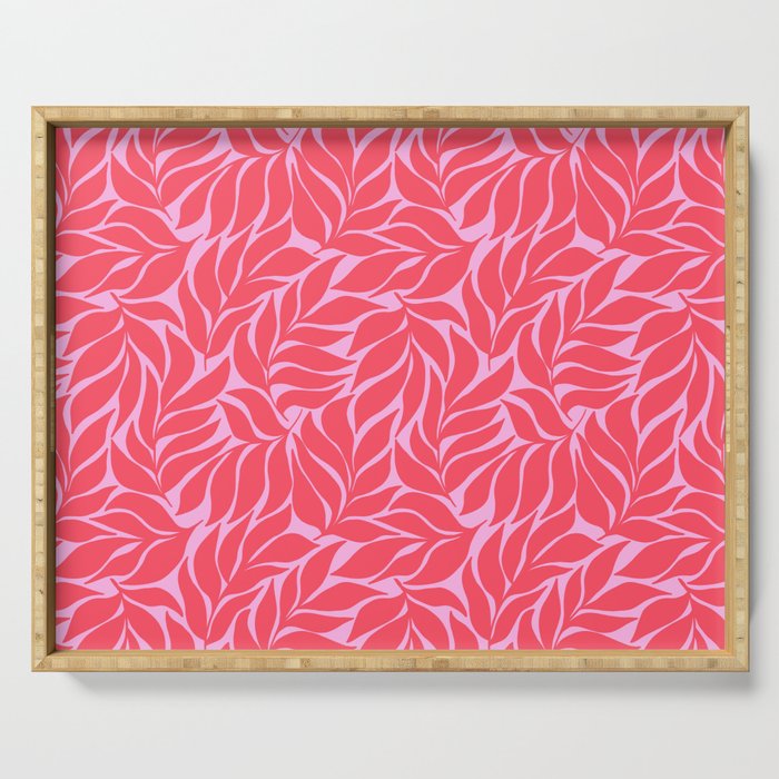 Hot Pink Tropical Palm Leaves Serving Tray Gallery Image 1