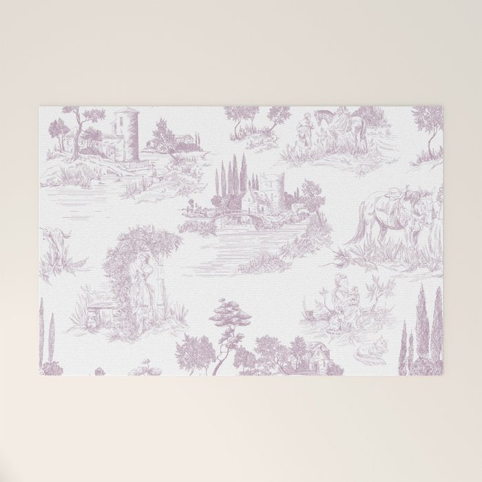 Toile de Jouy Vintage French Soft Lilac Blush Pastoral Pattern Welcome Mat Gallery Image 1