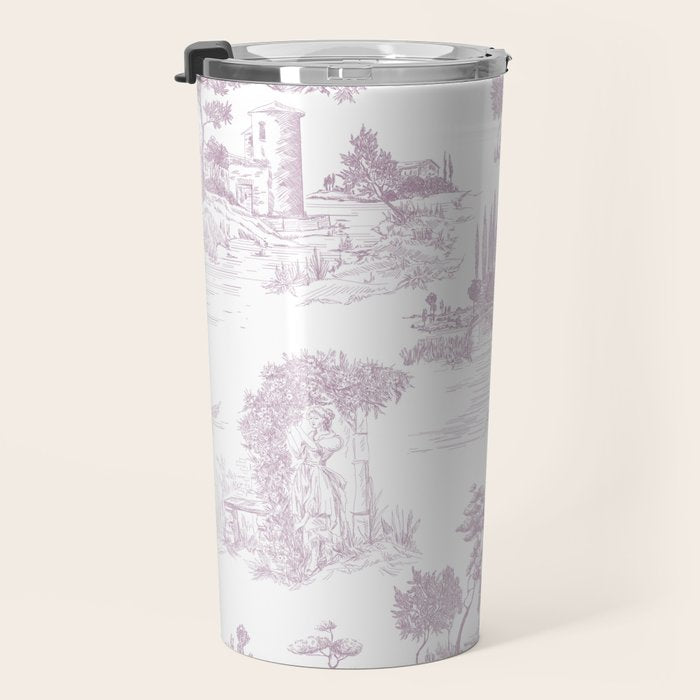Toile de Jouy Vintage French Soft Lilac Blush Pastoral Pattern Travel Mug Gallery Image 3
