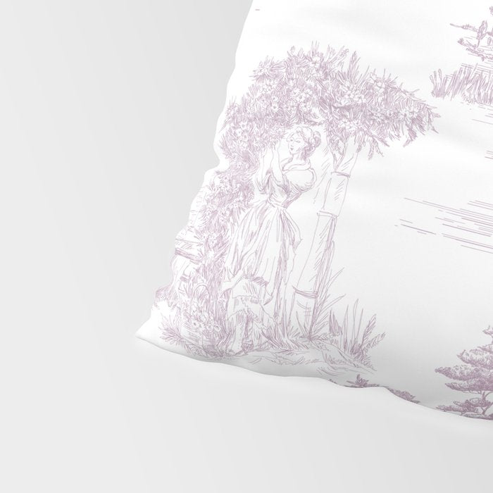 Toile de Jouy Vintage French Soft Lilac Blush Pastoral Pattern Pillow Sham Gallery Image 4