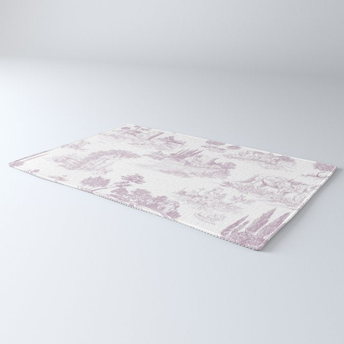 Toile de Jouy Vintage French Soft Lilac Blush Pastoral Pattern Rug Gallery Image 3