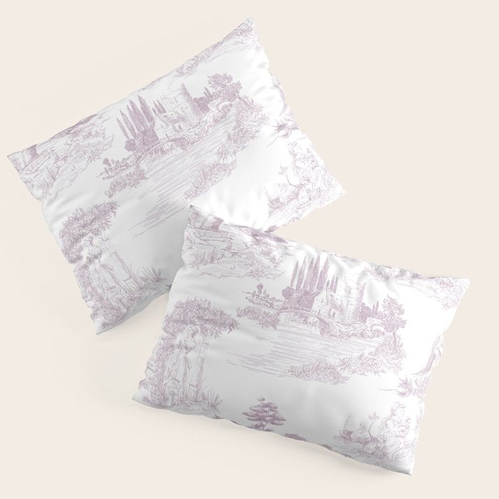 Toile de Jouy Vintage French Soft Lilac Blush Pastoral Pattern Pillow Sham Gallery Image 1