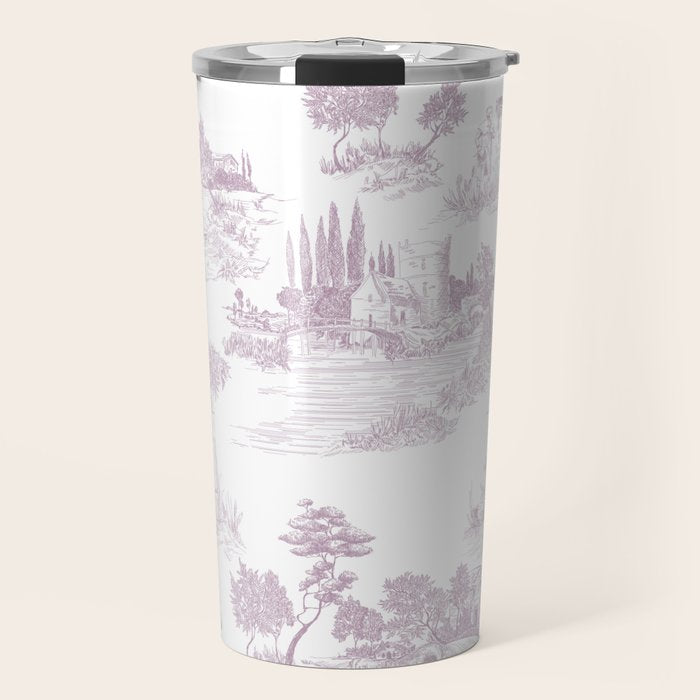 Toile de Jouy Vintage French Soft Lilac Blush Pastoral Pattern Travel Mug Gallery Image 1