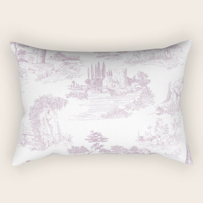 Toile de Jouy Vintage French Soft Lilac Blush Pastoral Pattern Rectangular Pillow Gallery Image 2