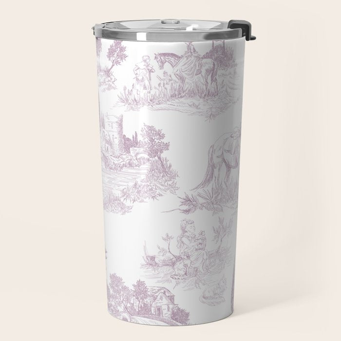 Toile de Jouy Vintage French Soft Lilac Blush Pastoral Pattern Travel Mug Gallery Image 2