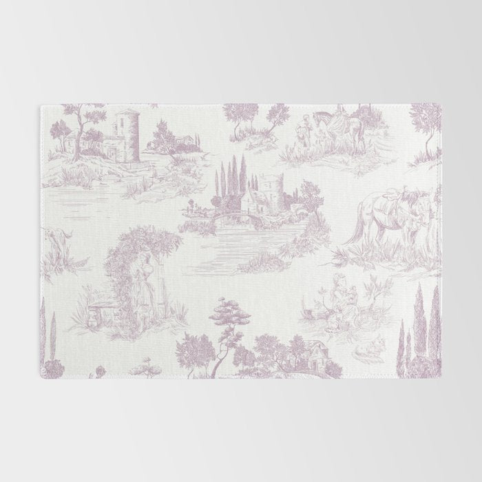 Toile de Jouy Vintage French Soft Lilac Blush Pastoral Pattern Rug Gallery Image 2