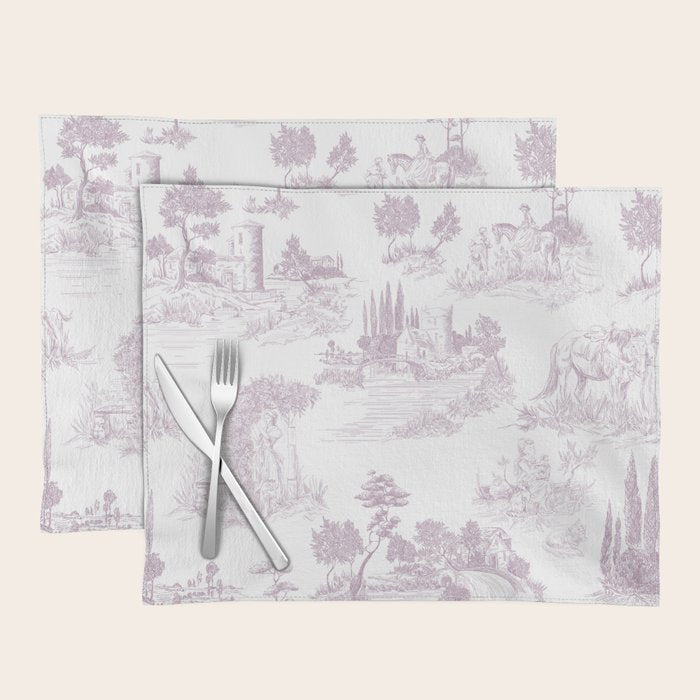 Toile de Jouy Vintage French Soft Lilac Blush Pastoral Pattern Placemat Gallery Image 1