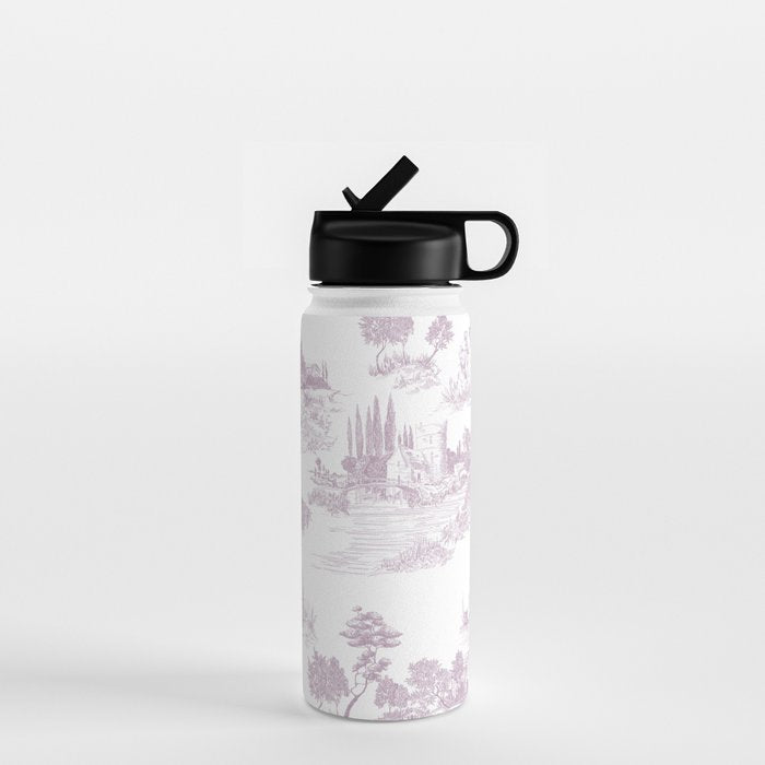 Toile de Jouy Vintage French Soft Lilac Blush Pastoral Pattern Water Bottle Gallery Image 1
