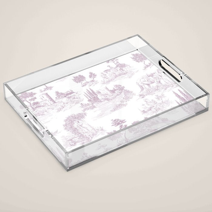 Toile de Jouy Vintage French Soft Lilac Blush Pastoral Pattern Acrylic Tray Gallery Image 1