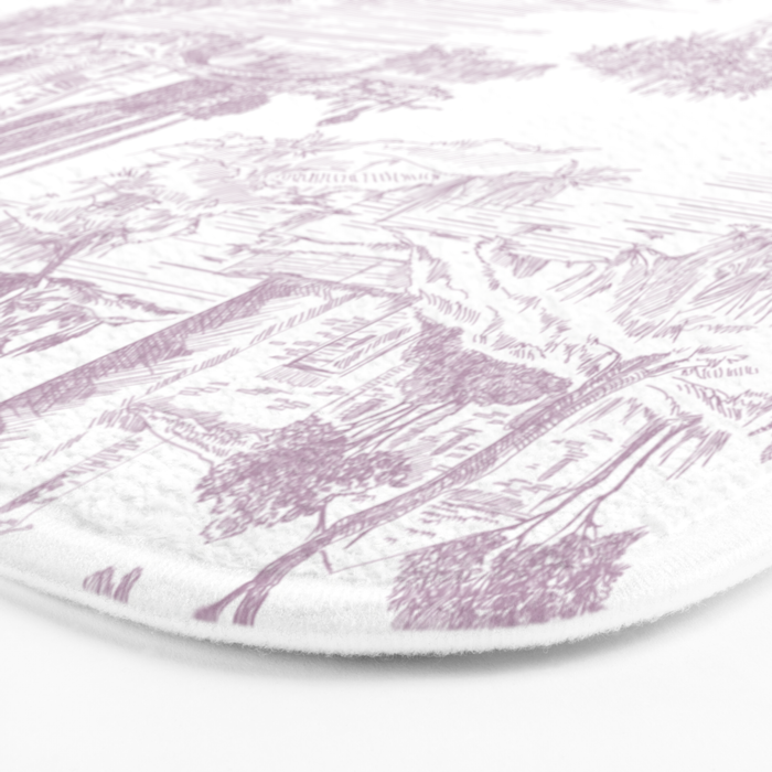 Toile de Jouy Vintage French Soft Lilac Blush Pastoral Pattern Bath Mat Gallery Image 3
