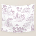 Toile de Jouy Vintage French Soft Lilac Blush Pastoral Pattern Wall Tapestry Gallery Image 4