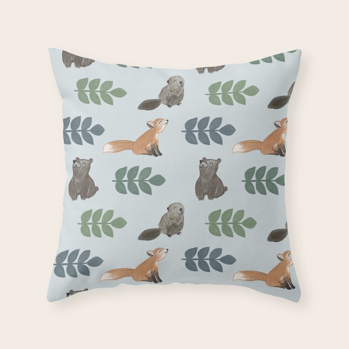 Woodland Creatures Pattern Throw Pillow Gallery Image 6