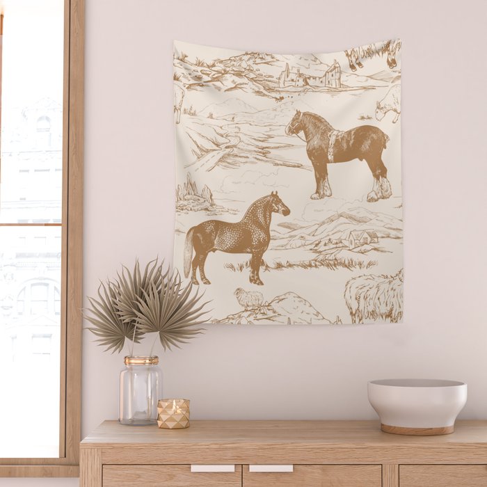 Clydesdale Horses in The Scottish Landscape  Wall Tapestry Gallery Image 2