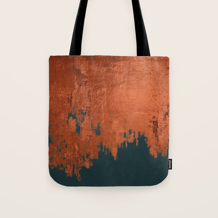 Aesthetic Grunge Copper and Teal Green Rust Tote Bag Gallery Image 1