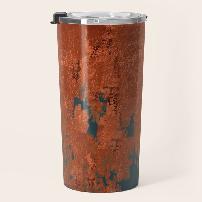 Aesthetic Grunge Copper and Teal Green Rust Travel Mug Gallery Image 3
