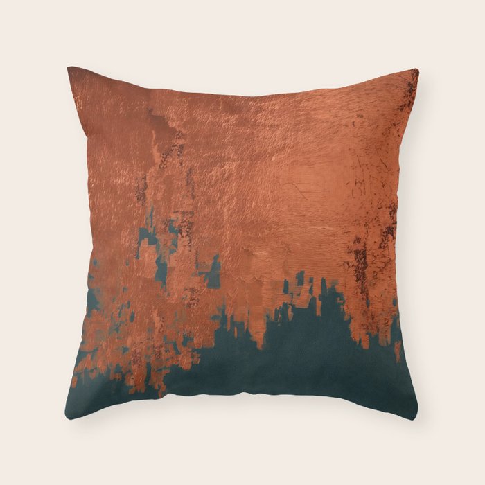 Aesthetic Grunge Copper and Teal Green Rust Throw Pillow Gallery Image 1