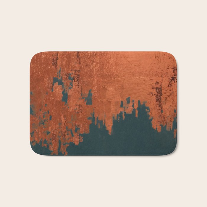 Aesthetic Grunge Copper and Teal Green Rust Bath Mat Gallery Image 1