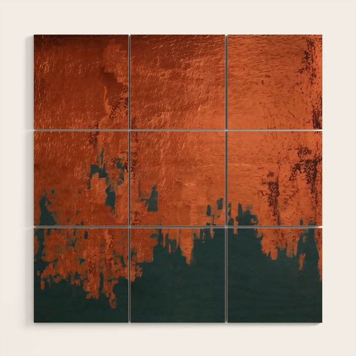 Aesthetic Grunge Copper and Teal Green Rust Wood Wall Art Gallery Image 1