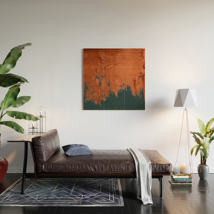 Aesthetic Grunge Copper and Teal Green Rust Wood Wall Art Gallery Image 2