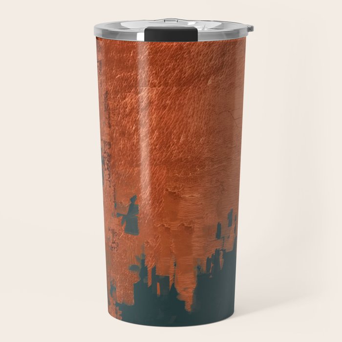 Aesthetic Grunge Copper and Teal Green Rust Travel Mug Gallery Image 1