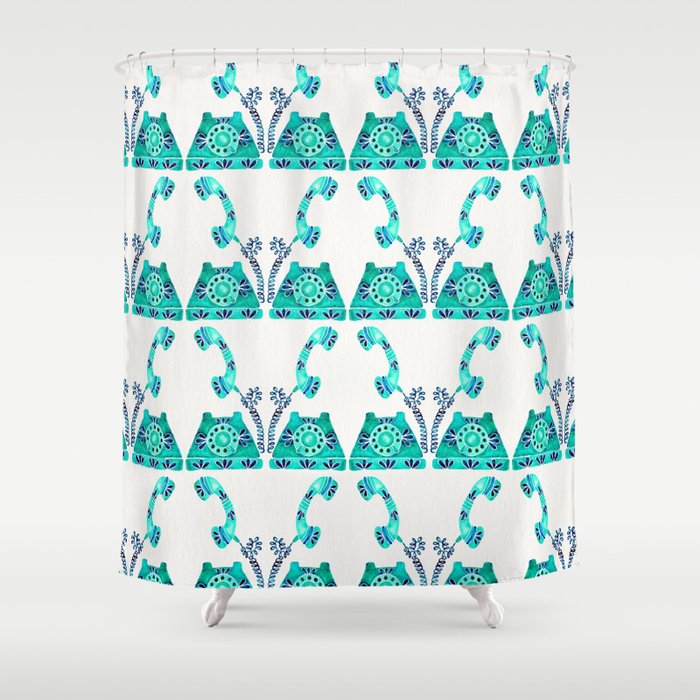 Vintage Rotary Phone - Turquoise Palette Shower Curtain Gallery Image 1