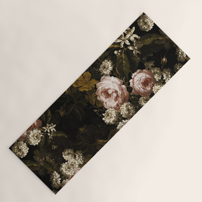 Antique Botanical Roses And Chamomile Midnight Sepia Garden Yoga Mat Gallery Image 1