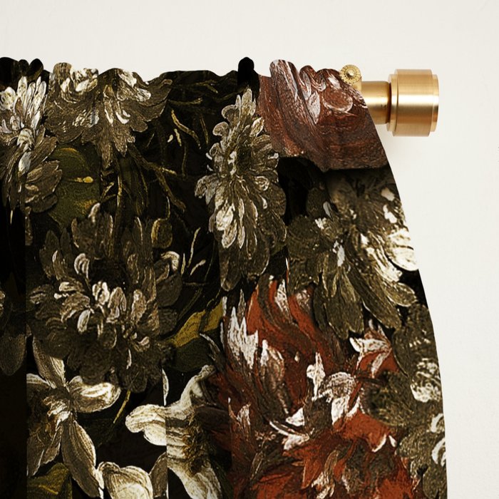 Antique Botanical Roses And Chamomile Midnight Sepia Garden Window Curtain Gallery Image 2