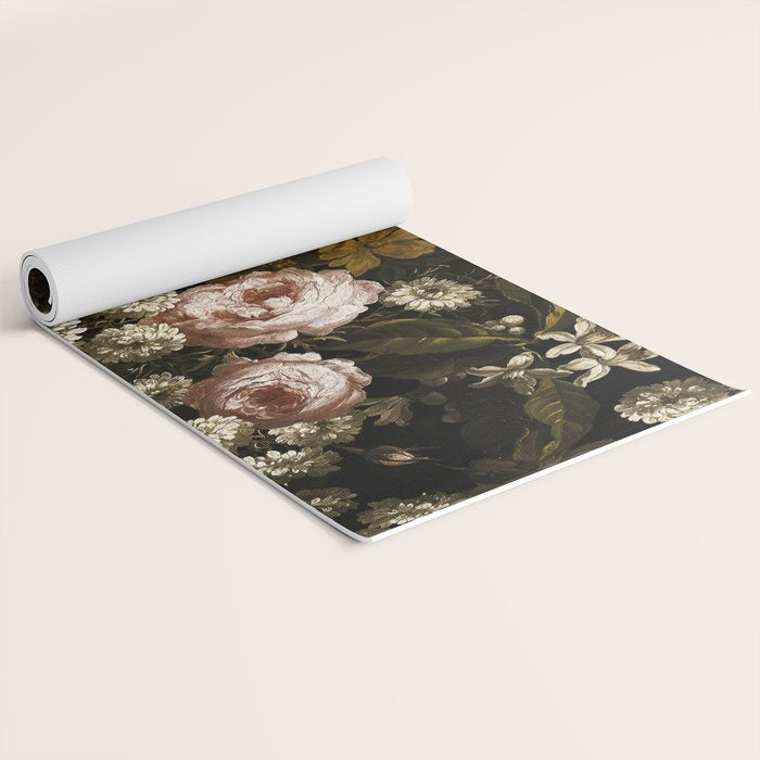 Antique Botanical Roses And Chamomile Midnight Sepia Garden Yoga Mat Gallery Image 2