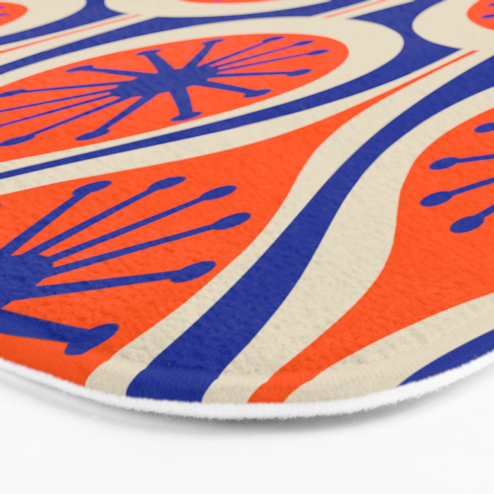 Mid Century Modern Atomic Drops Retro Pattern in Orange and Bright Blue Bath Mat Gallery Image 3